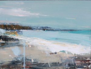 Hannah Woodman, Spring Light, Gwithan Beach, oil on board, h. 30 x w. 40 cm, £1,550 - Exhibition at Tremenheere Gallery, Cornwall