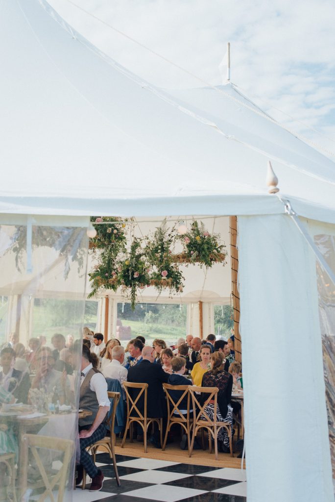 Wedding breakfast in a marquee.